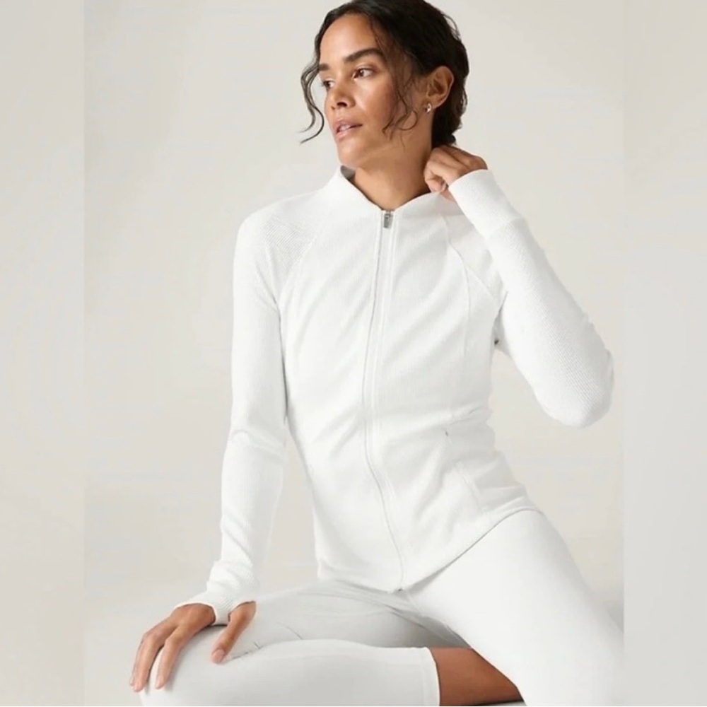 NEW ATHLETA Salutation Ribbed White Zip-Up Activewear Jacket size Medium
